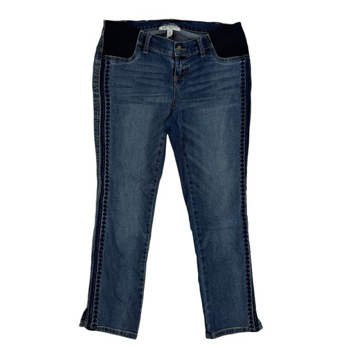 Jessica Simpson Maternity Cropped Denim Blue Jean Embroidered Stretch Waist Sz M