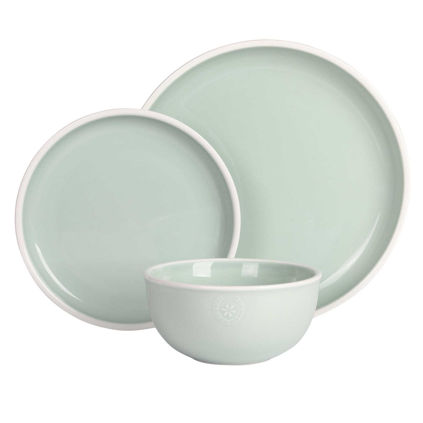 Home Southern Serenity 12-Piece Aqua Solid Color Stoneware with White Rim