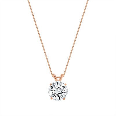 Pre-owned Shine Brite With A Diamond 2.5 Ct Round Cut Created Diamond Solid Real 14k Rose Gold Pendant 18" Necklace In White/colorless