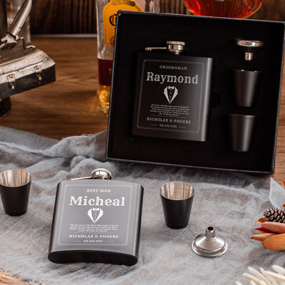 Personalised 170ml Hip Flask, Funnel & Shot Glasses - FREE Gift Boxed