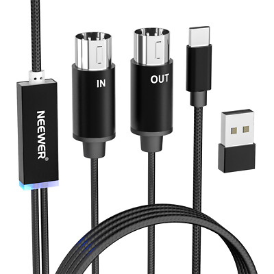 Neewer USB Type C MIDI Cable with Input & Output Connecting Keyboard/Synthesizer