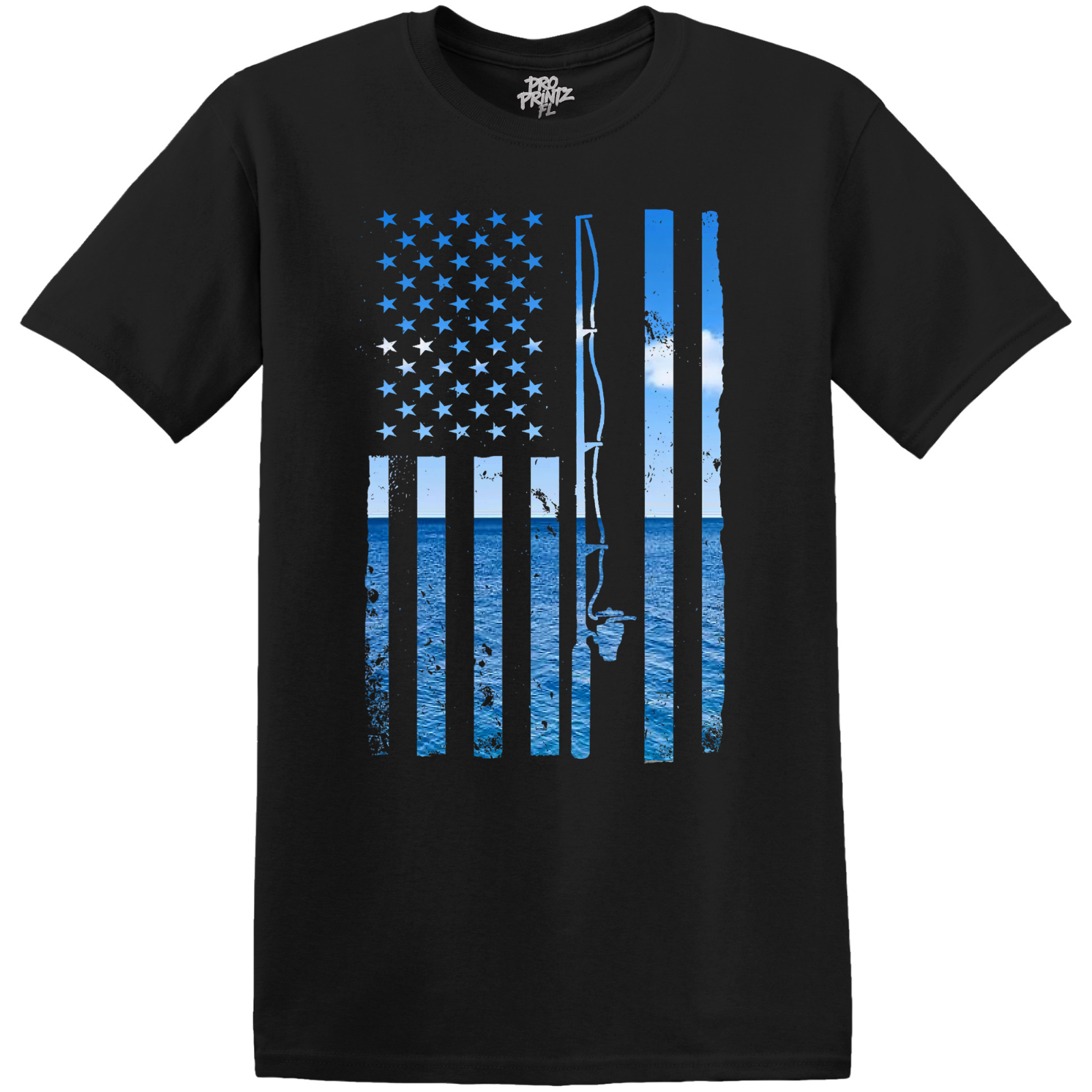 Ocean Fishing American Flag T-Shirt - Choose Your Color & Size