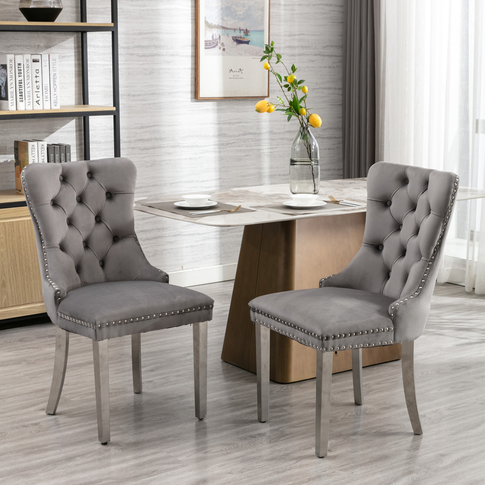 S Side Chairs Chrome Stainless Steel Legs Gray A
