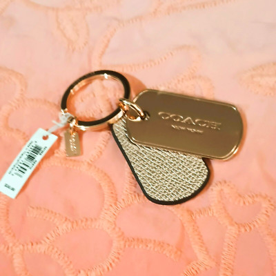 Coach Rose Gold Dog Tag Key Ring Bag Charm New