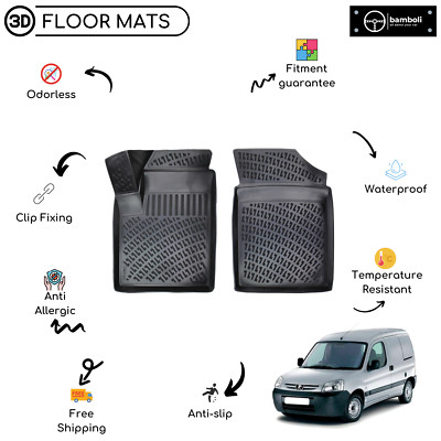 Custom Molded Rubber Floor Mat Fits For Peugeot Partner Tepe VAN 2008 - Up Black