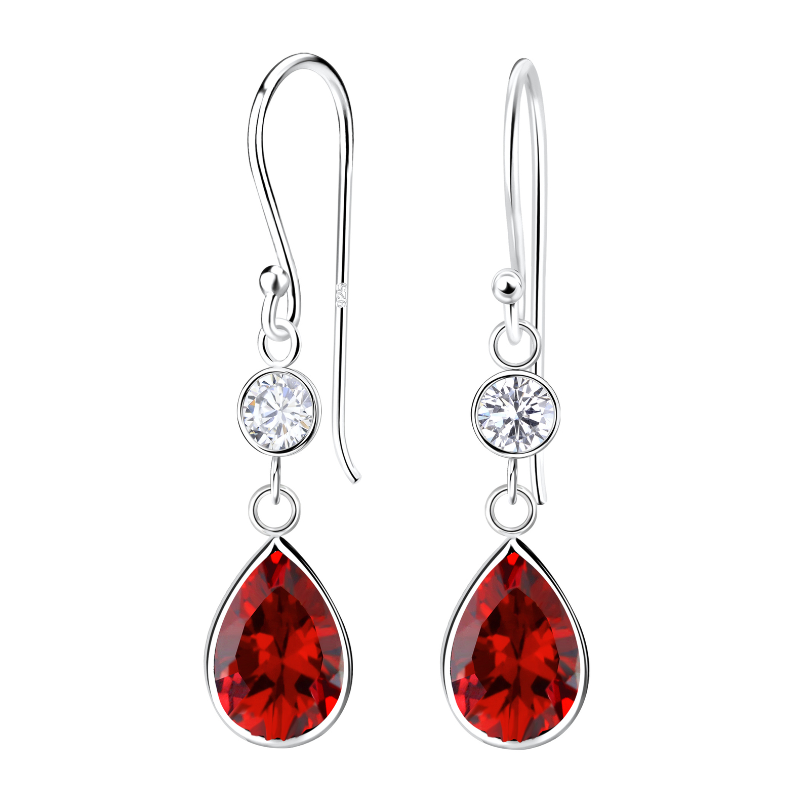 Red / Clear CZ Drop Earrings * 925 Sterling Silver * Gift Box available