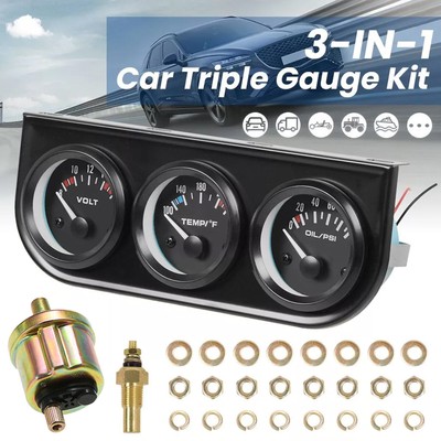 2'' 52mm Car Triple 3-in-1 Gauge Oil Pressure/Volt/Water Temperature Gauge W9T7