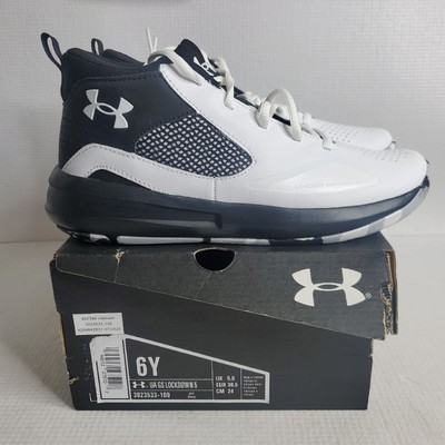 Under Armour Boys Lockdown 5 3023533-100 White Basketball Shoes Sneakers Size 6Y
