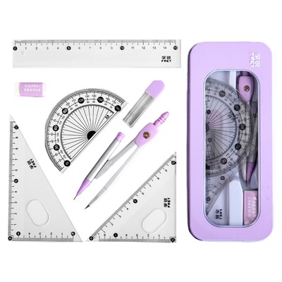 1x Seven-piece Compass Ruler Drawing Set Multifunctional Geometry Math Ruler Set