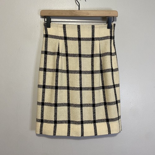 【THE MOZZ】Sop Check Wool Skirt VTG Moschery Womens Pure Wool Check White Skirt Sz 4 Pencil