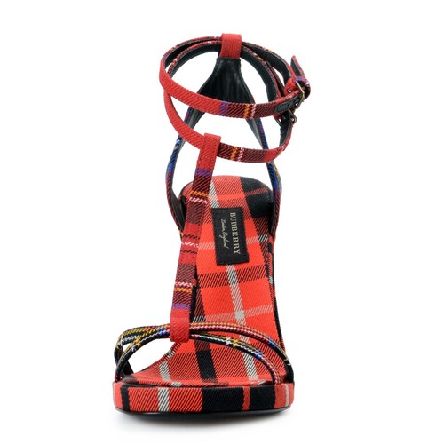 Pre-owned Burberry "london" Women's Canvas Check Ankle Strap High Heels Sandals Shoes In Multicolor