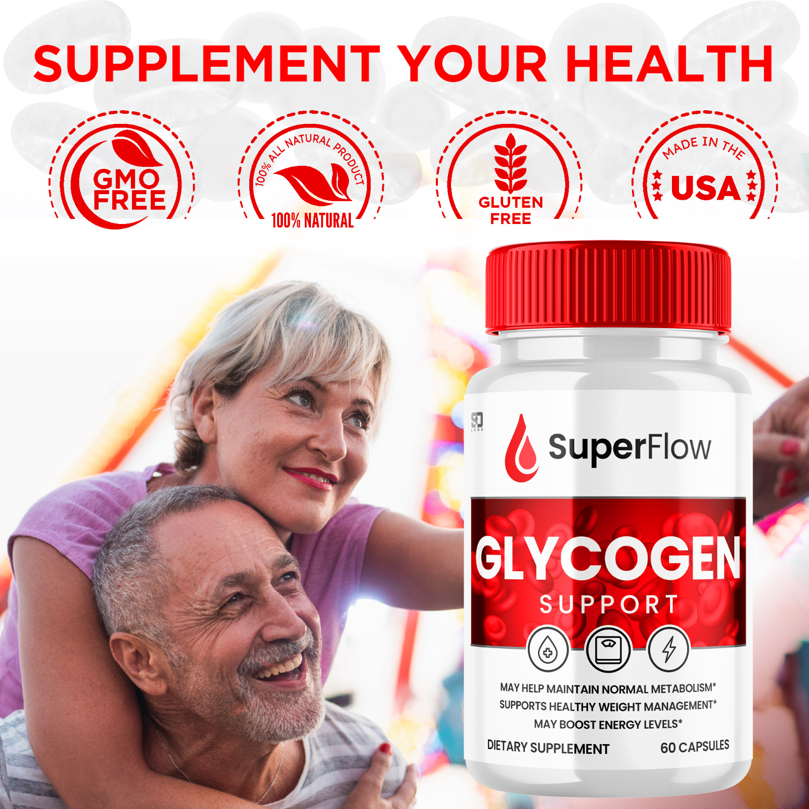 (1 Pack) Super Flow Glycogen, Blood Sugar Health Support Formula, 60 Capsules