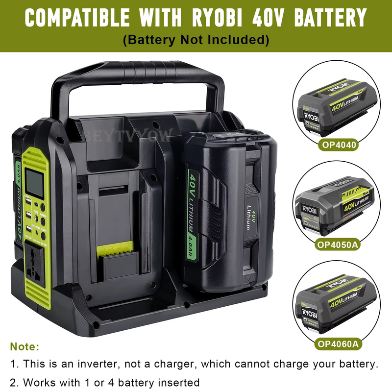 350W Pure Sine Wave Inverter for Ryobi 40V Battery 4-Port Power Station Inverter