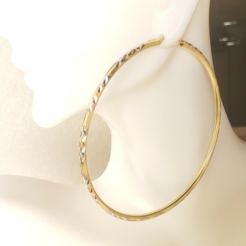 Pre-owned Lg Big Extra Large 14k Gold Diamond Cut Hoop Earrings 3 Yellow White Rose 2.90 Ich