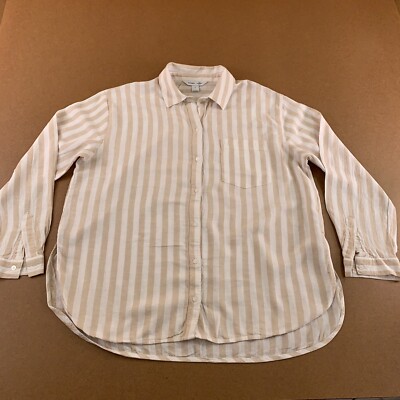Old Navy Women's Medium Linen-Blend Striped Long Sleeve Boyfriend Shirt New