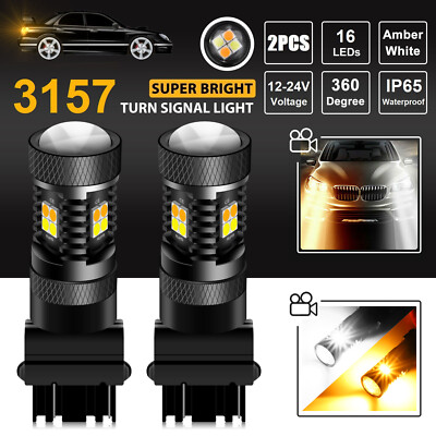 2X 3157 3156 LED DRL Switchback Turn Signal Light Bulbs 4157na 3457a White/Amber
