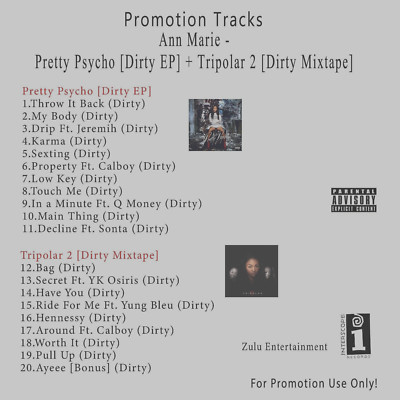 R&B/Soul.. White CD. Ann Marie - Pretty Psycho + Tripolar 2 [Dirty Mixtape & EP]