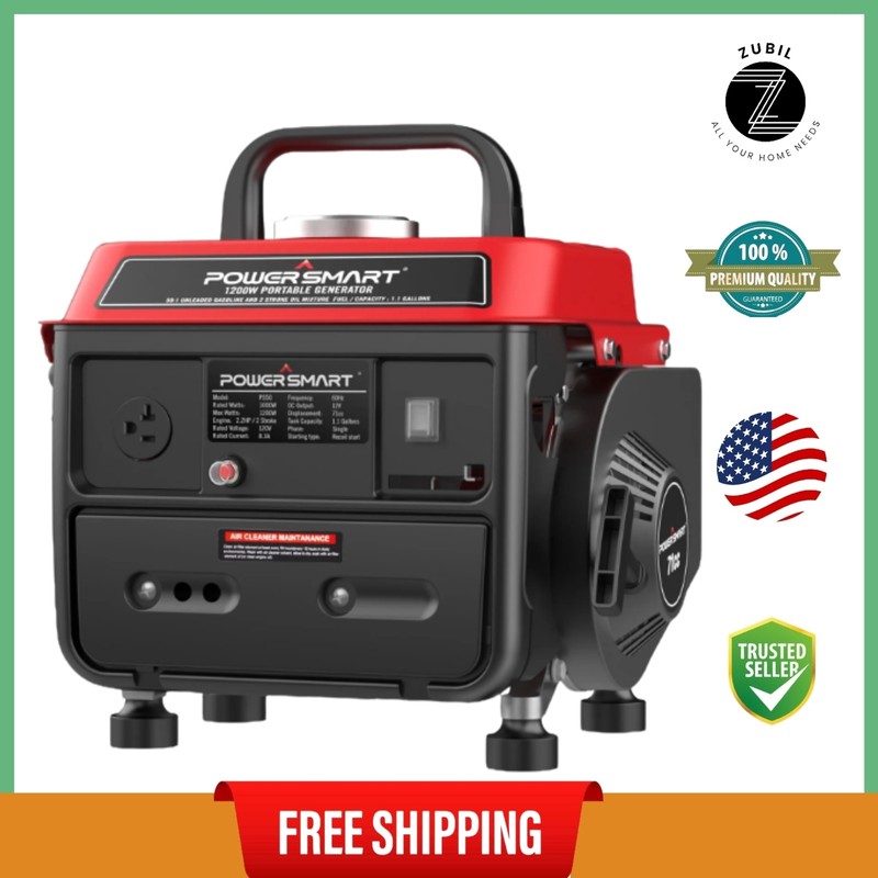 PowerSmart 1200W Gas Fuel Generator Portable Inverter for Camping Outdoor, Low Noise -AC Outlet   