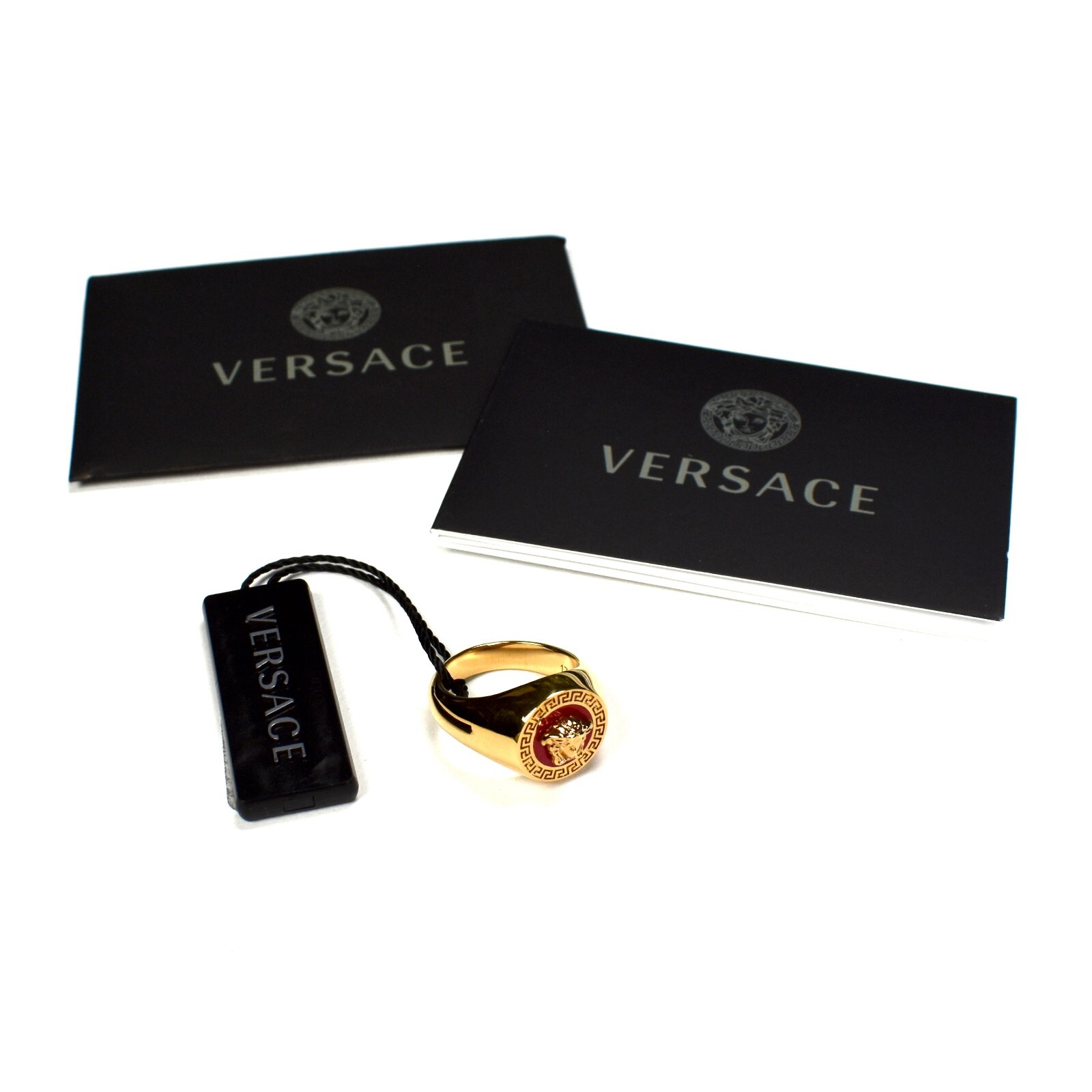 NWT $350 VERSACE Gold Red Medusa Logo Ring 19 IT 8 US Men's