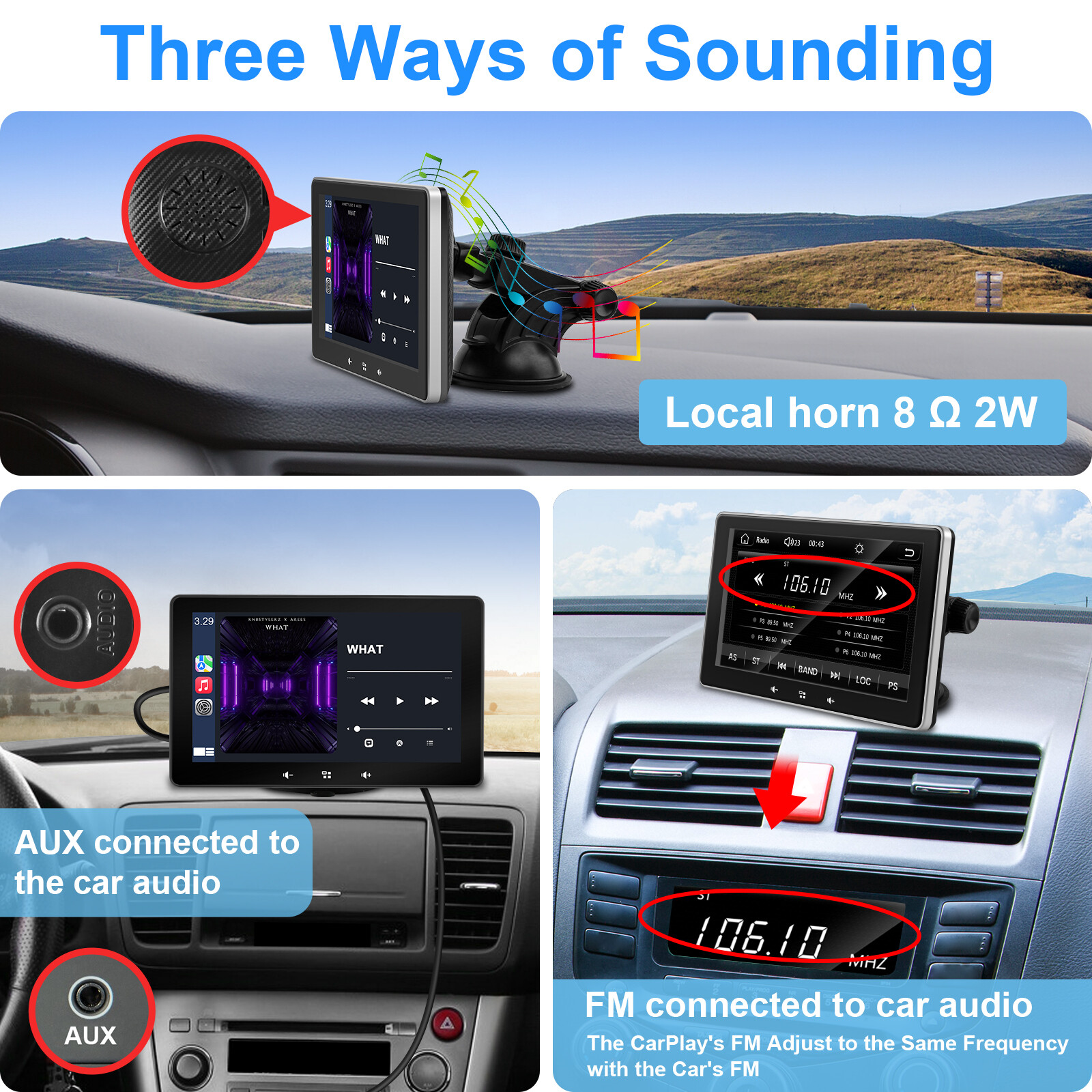 Portable Car Stereo Carplay/Android Auto Radio Touch Screen Bluetooth USB FM 7"