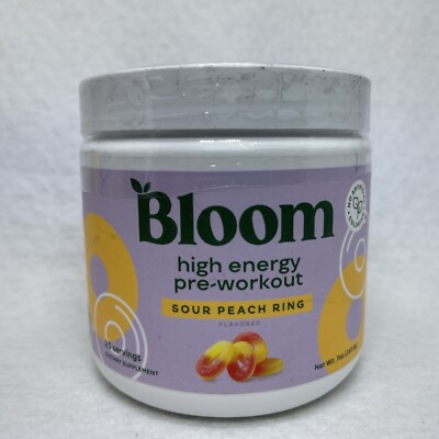 BLOOM High Energy Pre-workout Sour Peach Ring 25 Servings 7 oz EXP 02/26