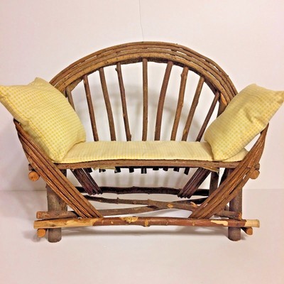 Miniature Primitive Rustic Bent Vine Wood Love Seat 12.5