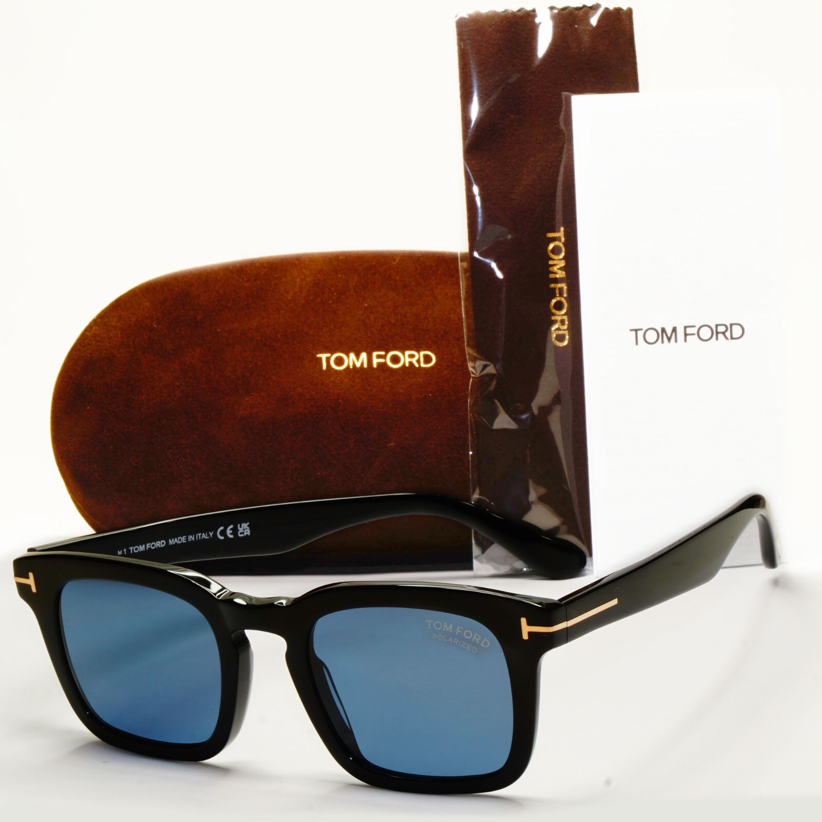 Tom Ford Sunglasses Dax Polarized Black Glossy Square Blue