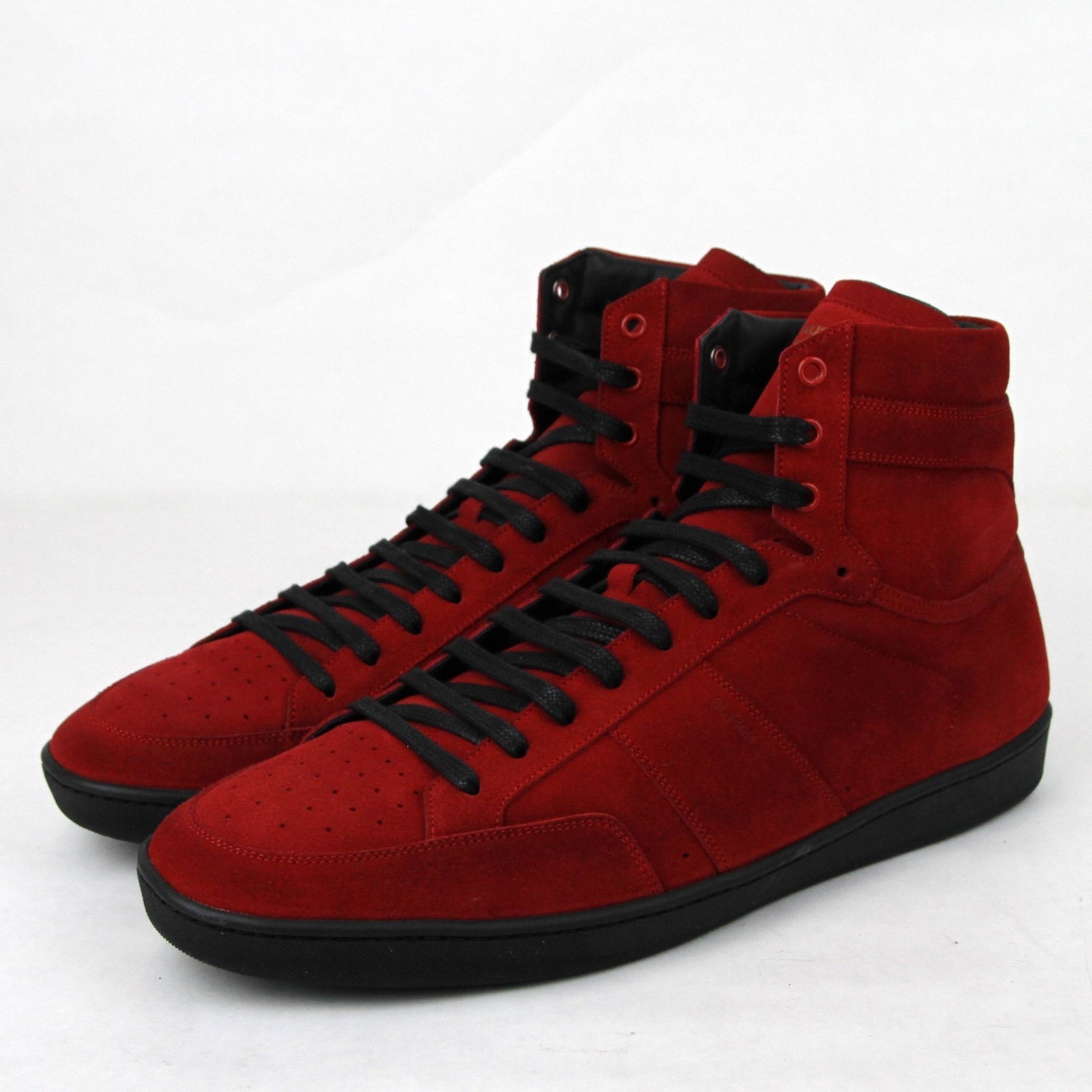 Pre-owned Saint Laurent Men's Red Suede Hi Top Sneakers It 49 / Us 16 418026 6422