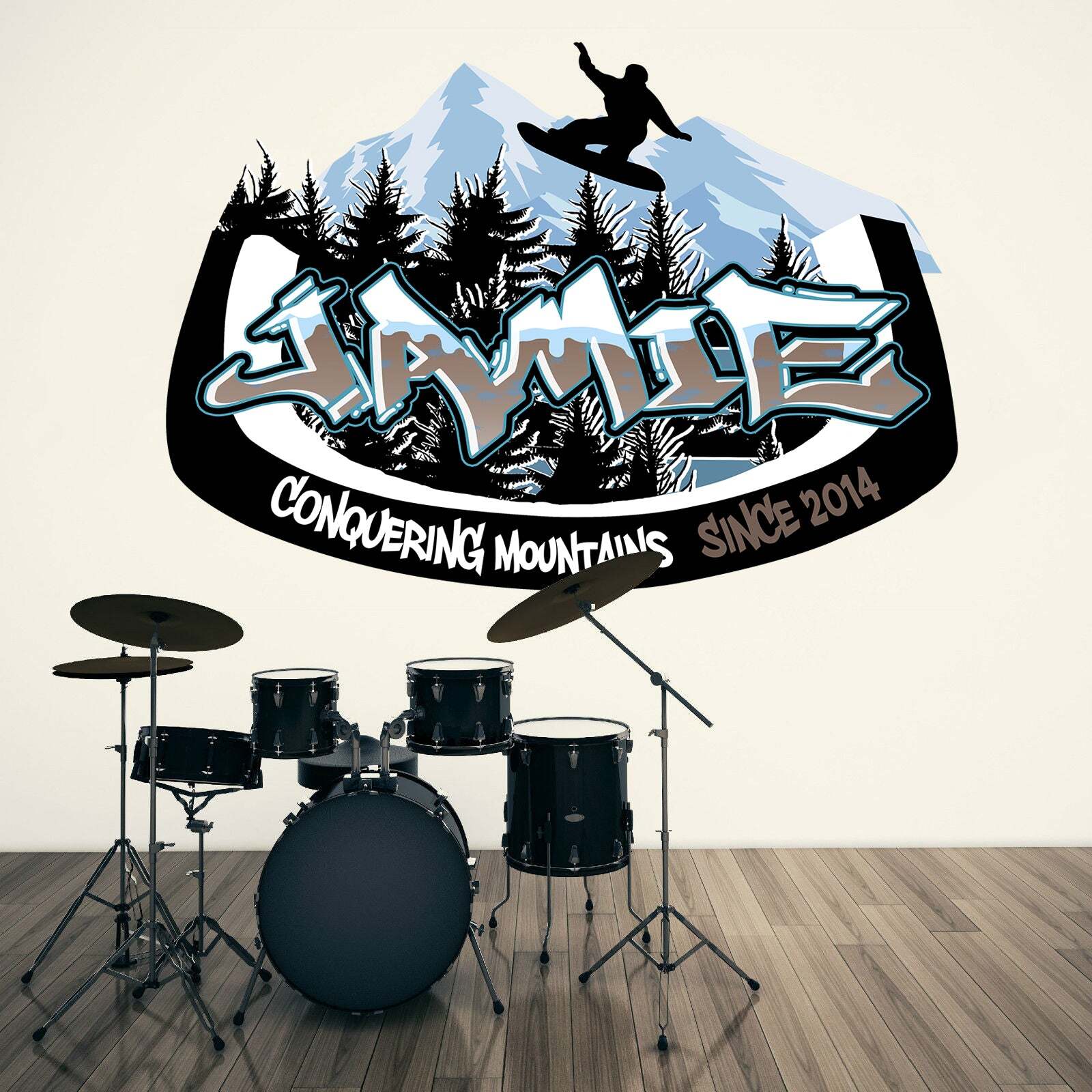 Snowboarding Skiing Graffiti Personalized Custom Name Wall Sticker Decal WP295