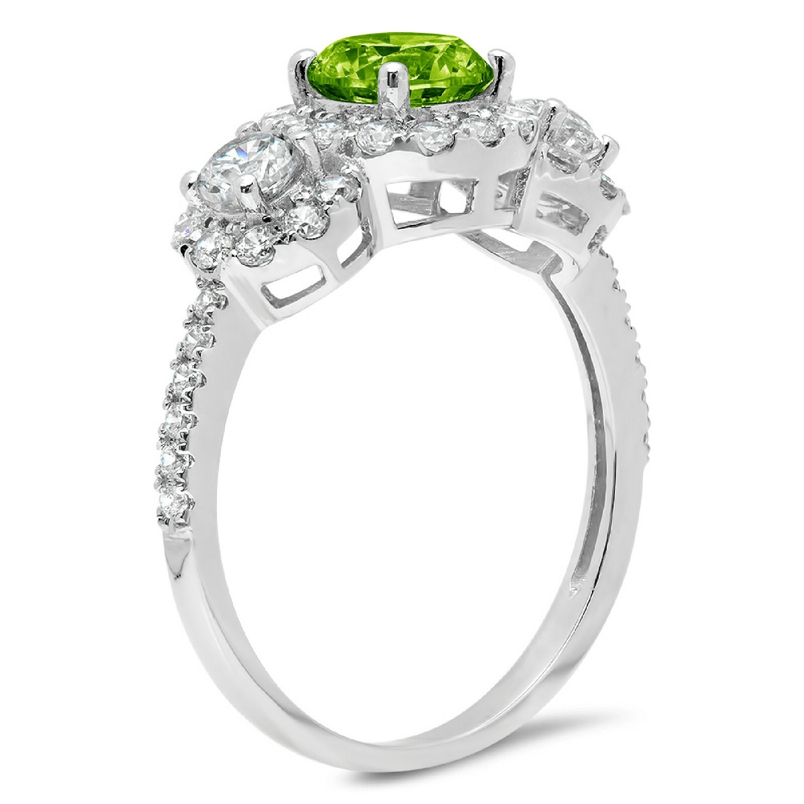 Pre-owned Pucci 1.75ct Round Halo 3 Stone Natural Peridot Promise Wedding Ring 14k White Gold In Green