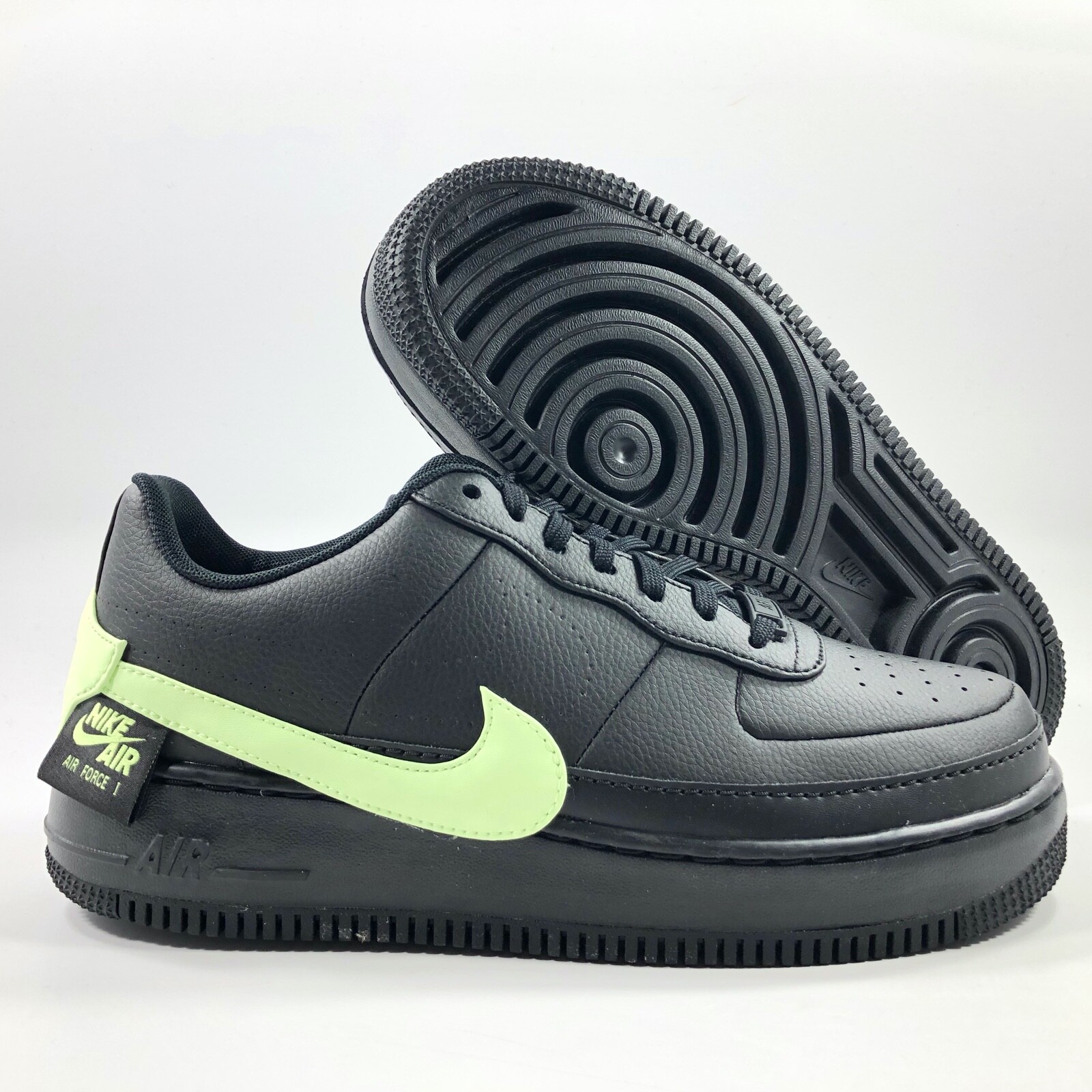nike black and fluro green air force 1 jester trainers