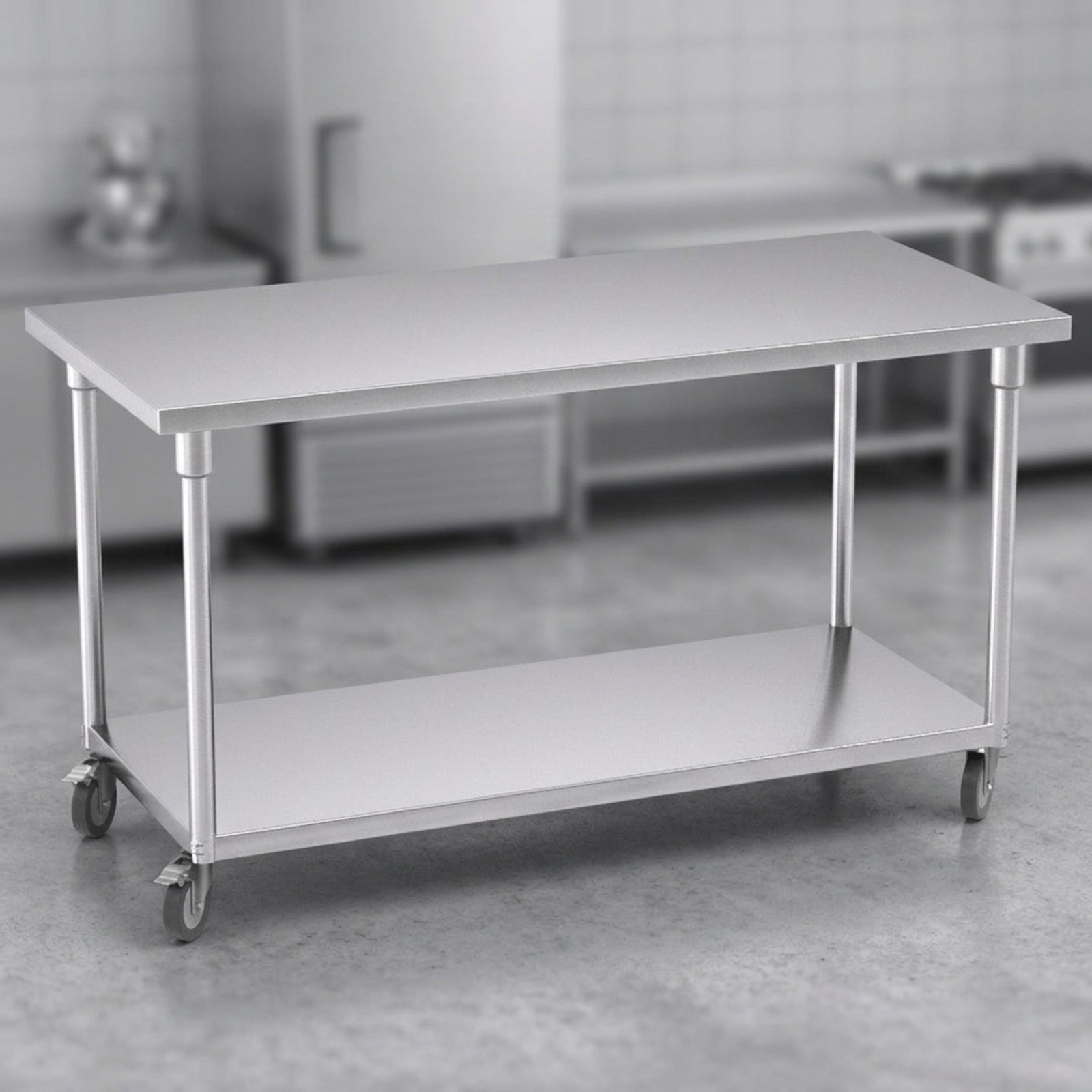 SOGA Commercial Stainless Steel Work Bench With Wheels 150cm