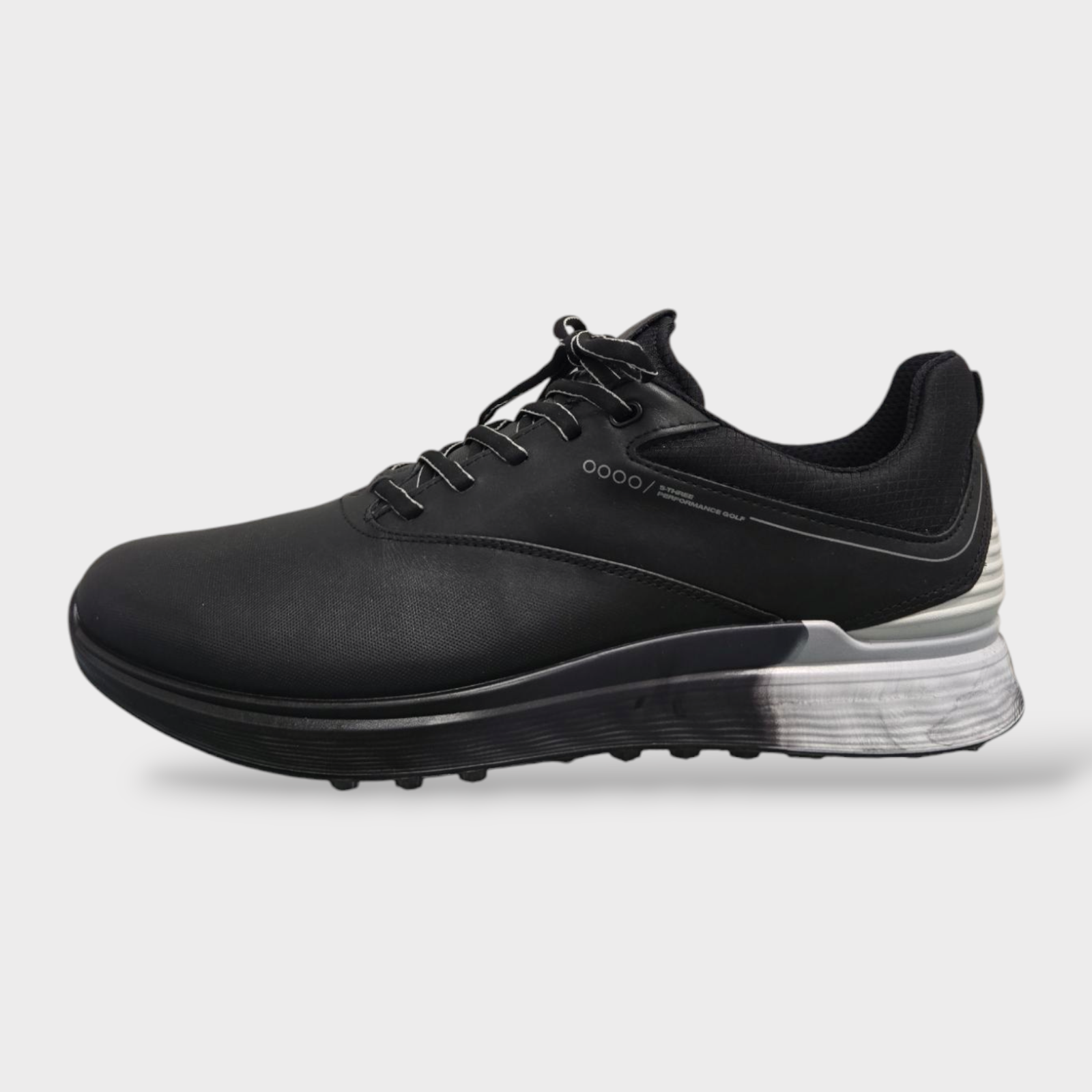 シューズ(男性用) ECCO GOLF S-THREE 43 (US 9.5) ECCO Golf Shoes Men's S-Three Spikeless (Black/White) - US 9