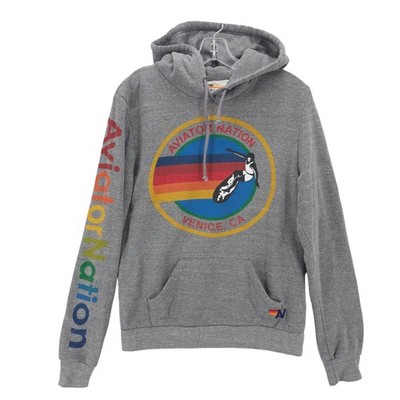 AVIATOR NATION Venice California Gray Pullover Hoodie Sweatshirt Graphic MEDIUM