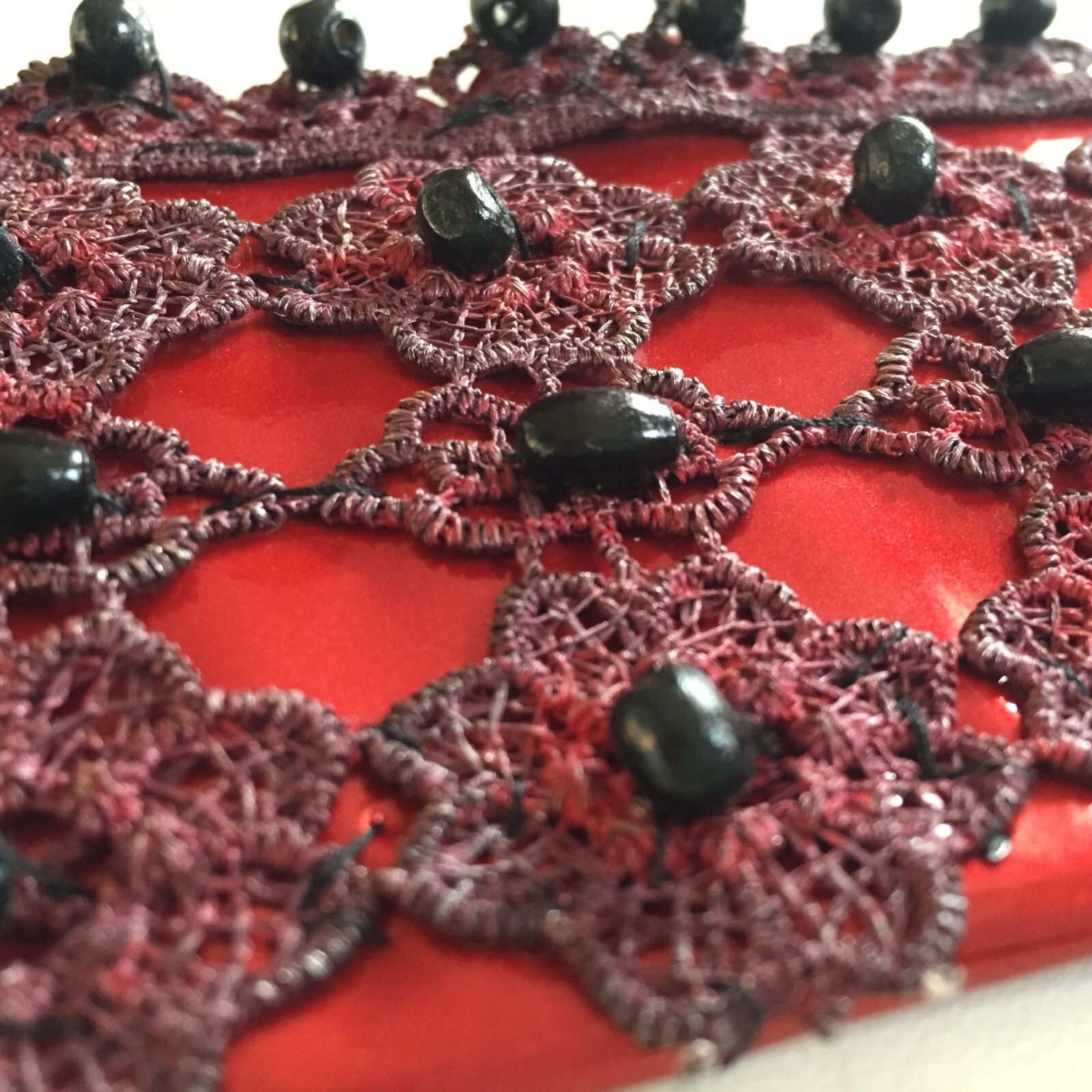 Pre-owned Amira Di Transilvania Women Accessories Belt Italian Luxury Bead Macrame Original Fashion Embroidered In Red