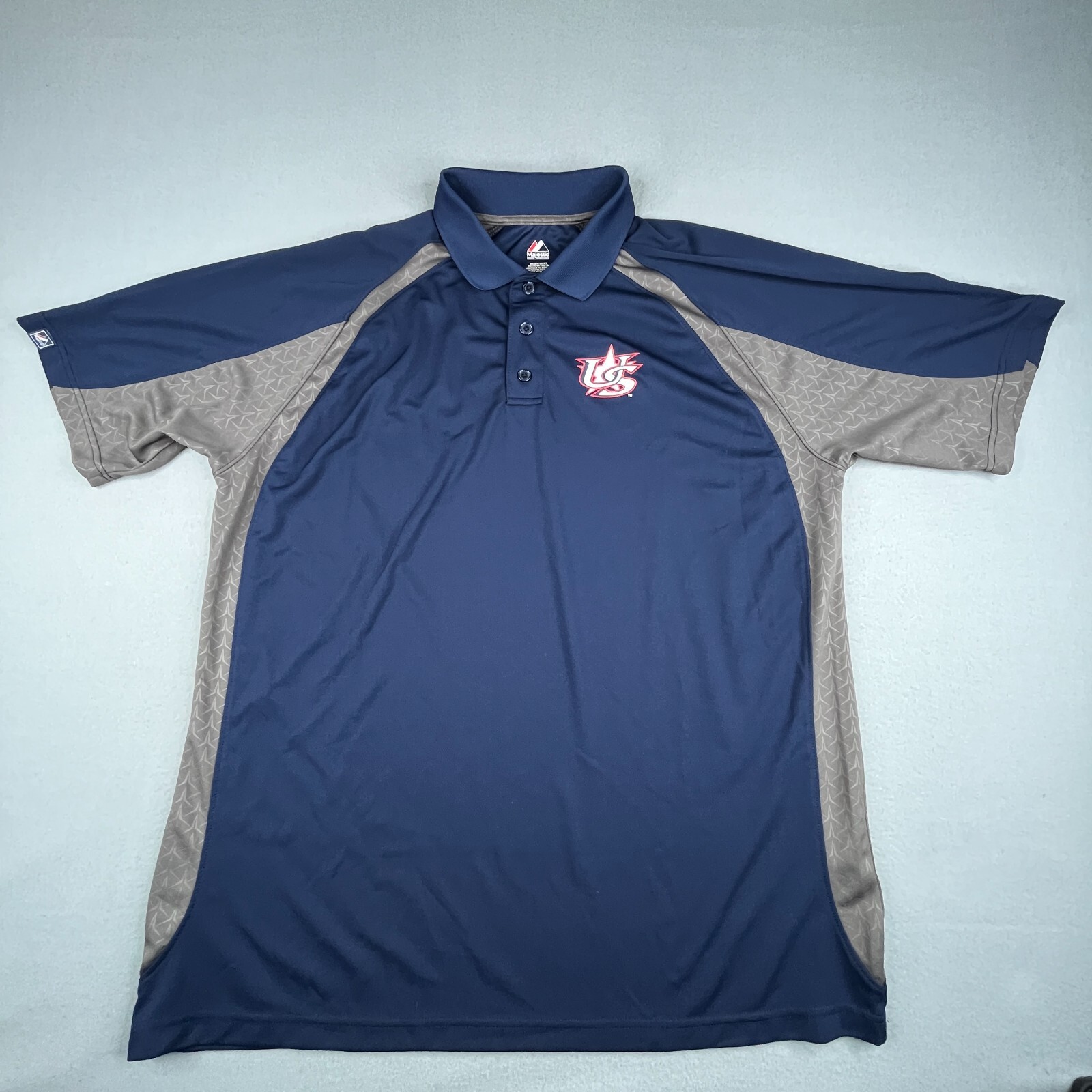 Majestic USA Basketball Polo Shirt 2XL Navy Blue Gray USA