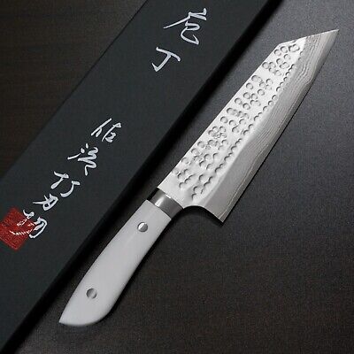Japanese Saji Takeshi SRS13 hammered Damascus Bunka Knife 180mm Corian Japan