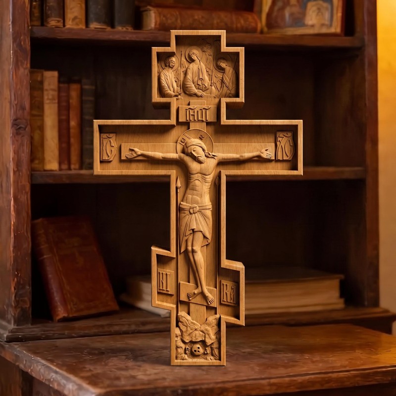 Hand Carved Cross No 9 | Wood Byzantine Greek Christian Wall Art