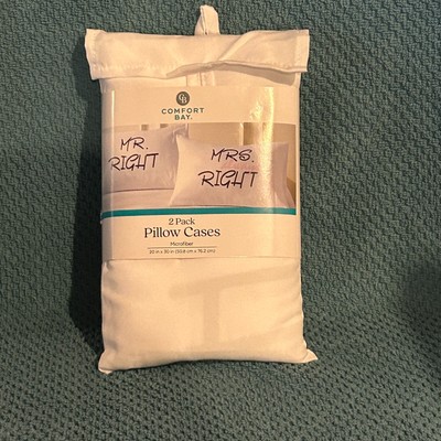Comfort Bay 2 pack Microfiber White Pillow Cases Mr. Right Mrs. Always Right