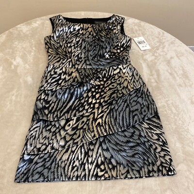 Connected Womens Gray Animal Print Layered Sleeveless Sheath Dress Size 4P