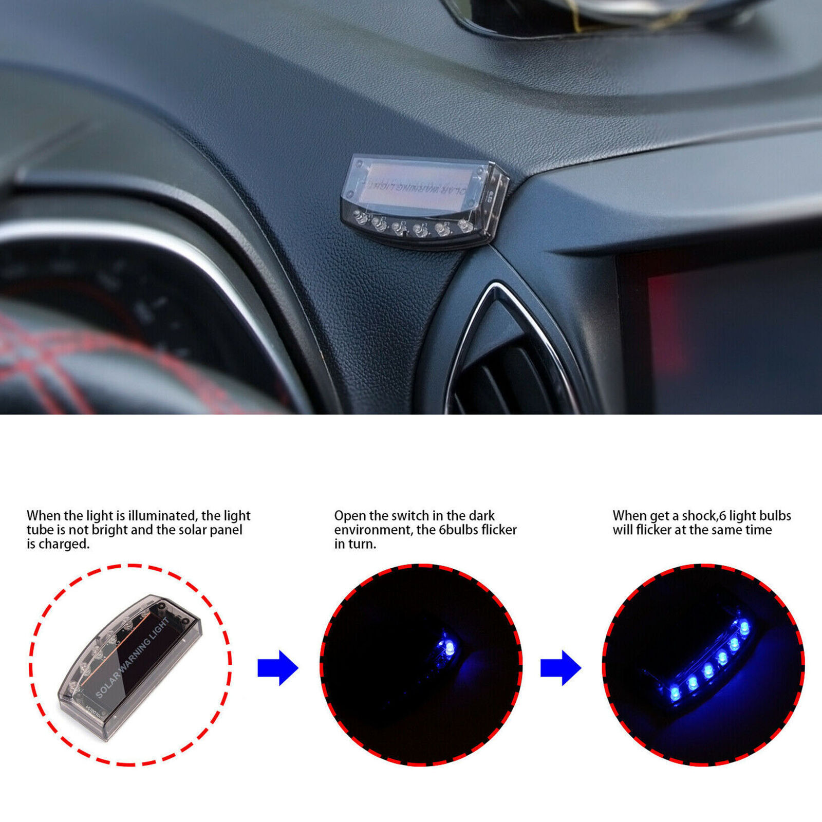 Car Solar Power LED Fake Dummy Alarm Warning Security Anti-Theft Flashing Light