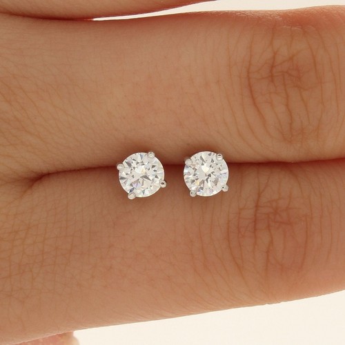 Pre-owned Fancy Special Occasions 2 Ctw Round Earrings Studs Solid 14k White Gold Brilliant Cut Basket Screw Back