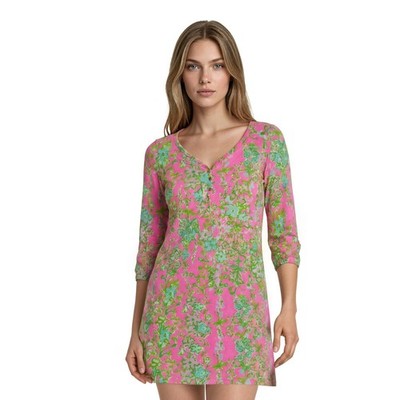Lilly Pulitzer Shift Dress Women's Size Large Pink Floral 100% Pima Cotton