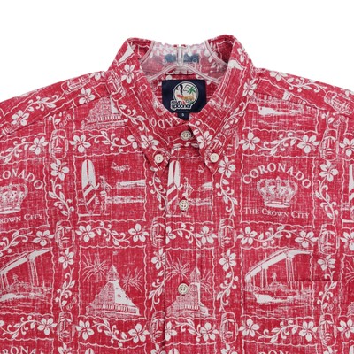 REYN SPOONER Shirt Red Coronado Crown City Reverse Print Classic EUC Size SMALL