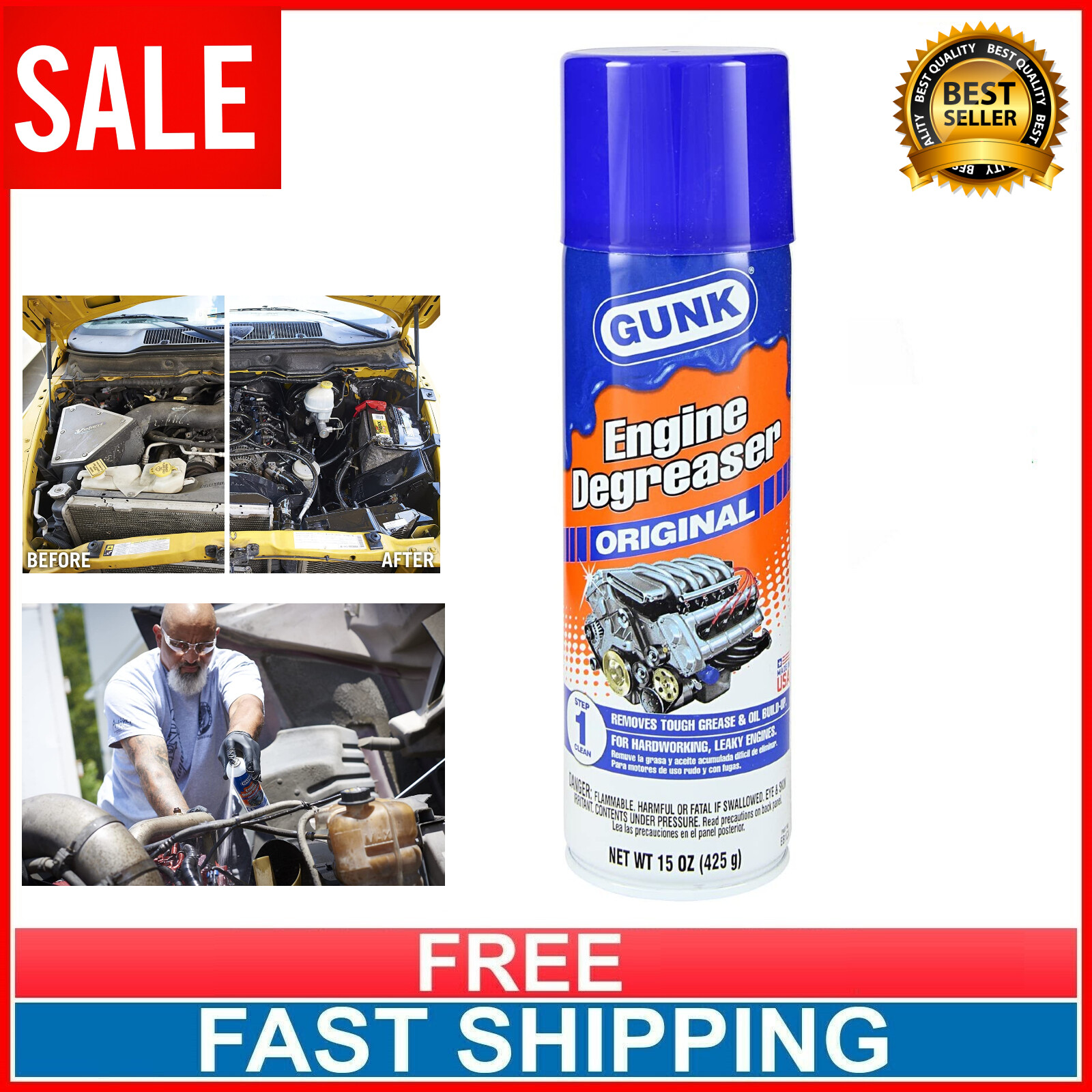 Gunk Engine Degreaser Spray Cleaner Grease Remover Car Truck Automotive