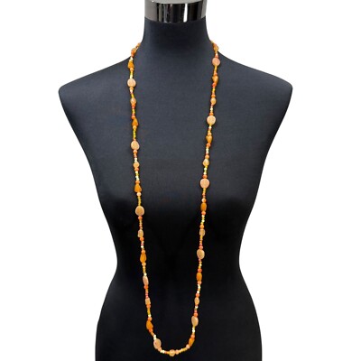 Beaded Glass Long Layering Necklace Orange Bohemian Style Fashion Jewelry 23 in