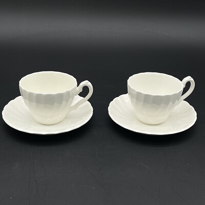 Myott Meakin Staffordshire 1982 LTD White Swirl Coffee Cups and Saucers Set of 2