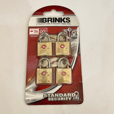 Brinks TSA Solid Brass Travel Padlock, 1/2 inch Shackle, 4 Pack Keyed-Alike