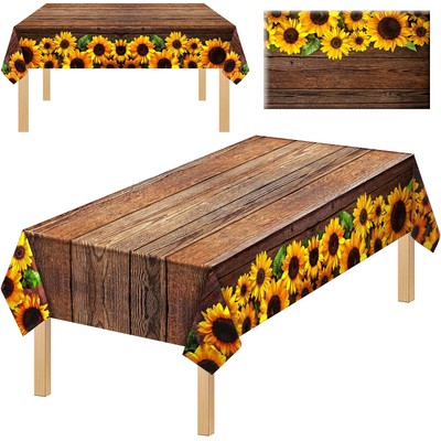 Disposable Sunflower Tablecloth 42.5 x 70.8 Inch Wood Grain Plastic Rustic Ta...