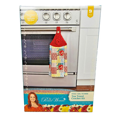 The Pioneer Woman Vintage Floral Patchwork Tea Towel Crochet Kit NEW Red Flowers